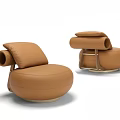 Modern Brown Leather Single Sofa With Round Shape And Comfortable Backrest Design 3d model