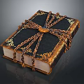 Vintage Old Book Covered With Rusted Chains And Golden Decorative Patterns 3d model