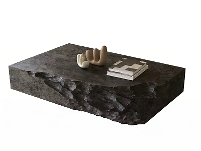 Rock Textured Coffee Table With Sculpture Decor And Stack Of Books 3d model
