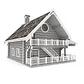 Log Cabin Exterior Design With Wooden Shingle Roof Porch And White Railing