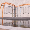 Outdoor Sports Equipment With Orange Metal Frames And Circular Fitness Area