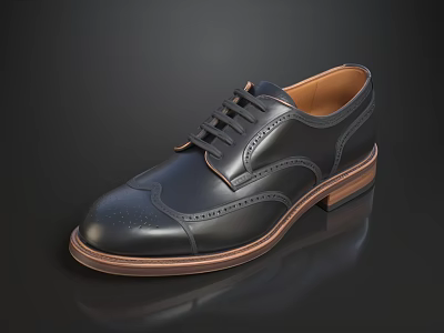 High Quality Polished Black Leather Brogue Dress Shoes For Men Formal Business Occasions 3d model