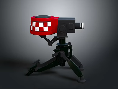 Red Checkered Top Weapon Device With Black Tripod Stand Structure 3d model