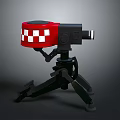 Red Checkered Top Weapon Device With Black Tripod Stand Structure 3d model