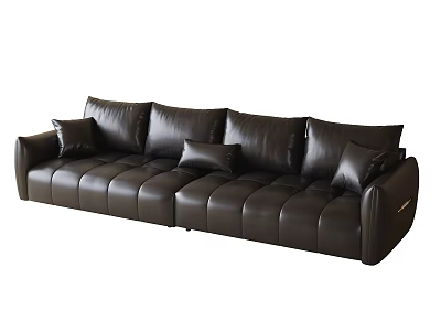 Dark Brown Leather Sectional Sofa with Spacious Seating Multiple Cushions and Modern Design 3d model