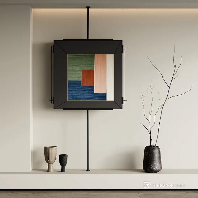 Modern Wall Art Decor With Square Geometric Painting Black Frame Vase And Dried Branches 3d model 