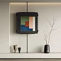 Modern Wall Art Decor With Square Geometric Painting Black Frame Vase And Dried Branches