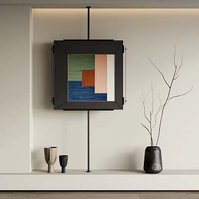 Modern Wall Art Decor With Square Geometric Painting Black Frame Vase And Dried Branches 3d model