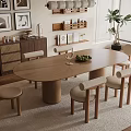 Modern Dining Table With Neutral Chairs Wooden Frame Wall Art Shelves And Pendant Lights