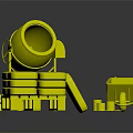 Industrial Style Decorative Ornament Set With Yellow Mixer Stacked Boxes White Wheelbarrow And Small Jars