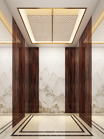 Light Luxury Elevator Car Elevator Hall 3d model