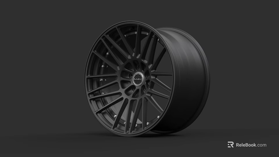 Black Alloy Car Wheel With Sporty Spoke Design And Hub Detail 3d model 