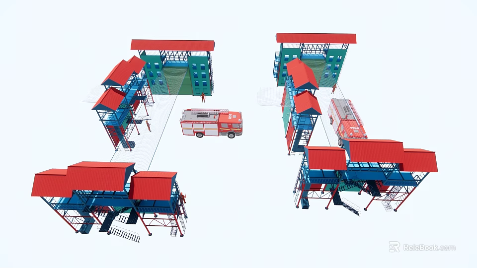 Fire Fighting Equipment With Training Towers Fire Trucks And Rescue Facilities 3d model 