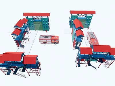 Fire Fighting Equipment With Training Towers Fire Trucks And Rescue Facilities 3d model