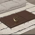Modern Wooden Coffee Table With Split Design And Golden Decorative Object On Rug Near Sofa