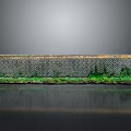 Long Rectangular Household Decorative Item With Grid Pattern Green Moss On Black Surface And Reflection