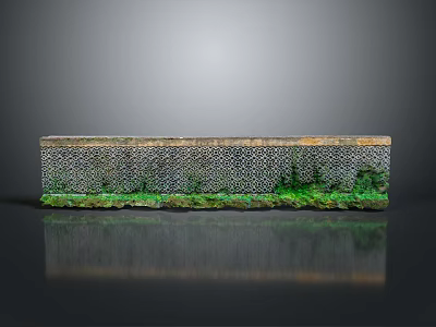 Long Rectangular Household Decorative Item With Grid Pattern Green Moss On Black Surface And Reflection 3d model