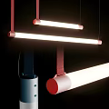 Modern Minimalist Linear Pendant Lights With Red Hanging Straps And White Cylindrical Lamps