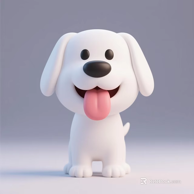Cute White Cartoon Style Plush Dog Toy With Sticking Out Tongue And Happy Expression 3d model 