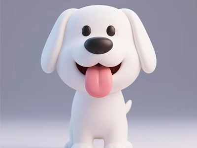 Cute White Cartoon Style Plush Dog Toy With Sticking Out Tongue And Happy Expression 3d model