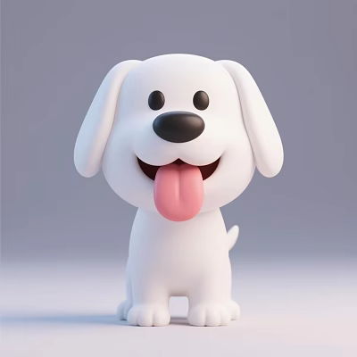 Cute White Cartoon Style Plush Dog Toy With Sticking Out Tongue And Happy Expression 3d model