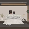 Modern Minimalist Bedroom Interior With Tufted Headboard White Bedding Decorative Paintings And Wooden Flooring