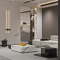 Modern Dining Area With Round Black Table Grey Chairs And Illuminated Display Shelves