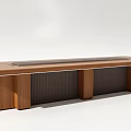 Modern Wooden Conference Table with Long Tabletop Central Strip and Sturdy Wooden Legs