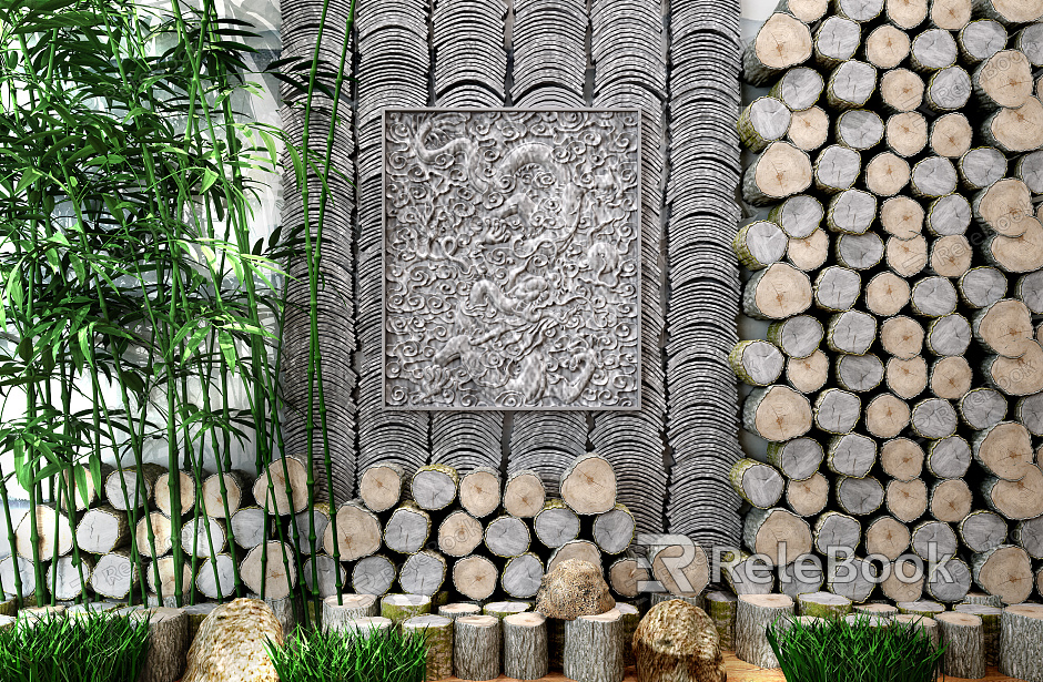 Chinese Tile Decorative Tile Wood Bamboo model