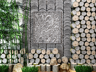 Chinese Tile Decorative Tile Wood Bamboo 3d model