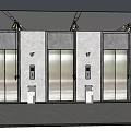 Elevator Hallway Interior With Glass Doors Pendant Lights Seating And Mailboxes