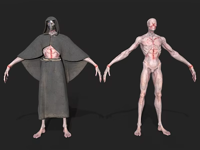 Cloaked And Emaciated Game Movie Characters With Red Markings And Pale Skin 3d model