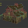 Dilapidated Old Wooden House With Broken Red Roof Tiles And Exposed Structure