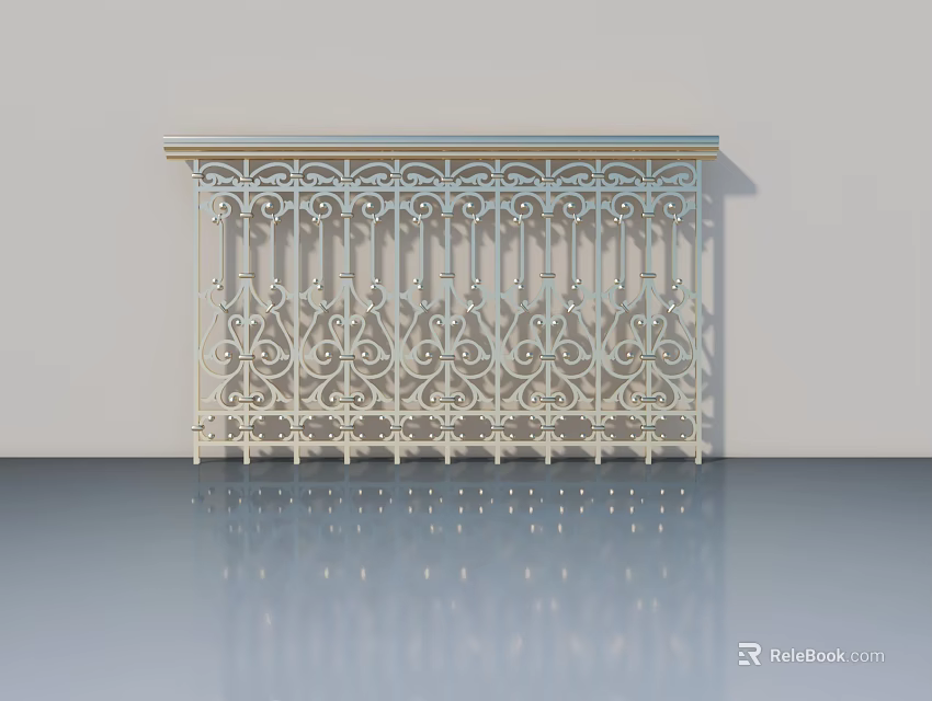 White Wrought Iron Swing Door With Intricate Decorative Patterns Design 3d model 