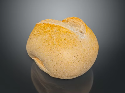 Fresh Round Golden Artisan Bread With Crusty Texture And Reflection 3d model