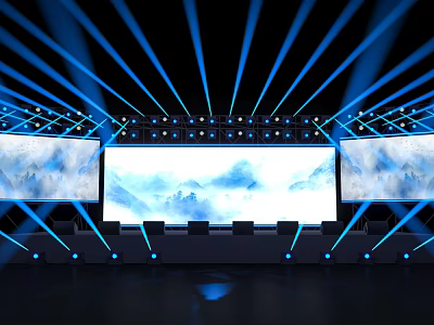 Event Stage With Blue Lights And Landscape Screens 3d model