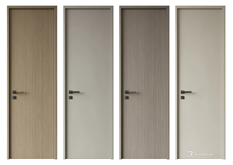 Modern Flush Doors With Diverse Wood Textures And Neutral Tones For Home Interior 3d model 