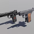 Two 3D Handgun Models With Metal Frame Wooden Grip And Red Star Mark