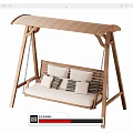 Outdoor Wooden Swing Chair with Canopy and Light Colored Striped Cushions