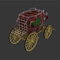 Vintage Horse Carriage With Red Body Golden Wheels And Roof Railings