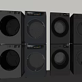 Black Front Load Washing Machines Eight Modern Design Units Stacked in Two Rows 3d model