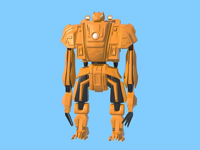 Game Movie Character Orange Mechanical Robot With Armor Joints And Robotic Features 3d model