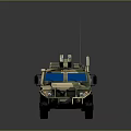 Camouflage Painted Military Vehicle with Roof Mounted Equipment and Rugged Off Road Design