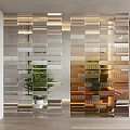 Modern Geometric Room Divider With Cutout Panels And Potted Plant Decoration