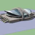 Modern Large Stadium With White Roof Glass Curtain Walls And Steps