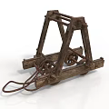 Ancient Wooden Equipment With Wheels Metal Chains And Structural Frame