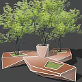 Modern Irregular Geometric Tree Planters Featuring Green Trees And Brown Design 3d model