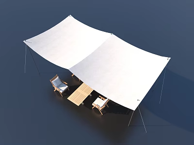Relaxing Outdoor Garden Accent With White Canopy Wooden Table And Chairs 3d model