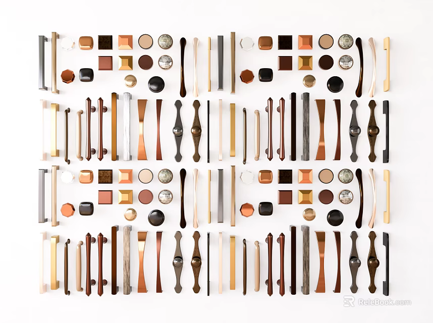 Various Door Handles Designs With Different Materials And Styles On 3d model 