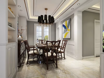 Elegant Modern Dining Living Room Interior With Chandelier Dining Table And Chairs 3d model